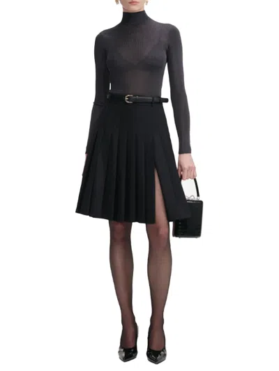 Self-portrait Black Pleated Twill Midi Skirt