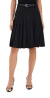 Self-portrait Black Pleated Twill Midi Skirt Black In Black