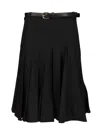 Self-portrait Black Pleated Twill Midi Skirt Skirts Black In Black