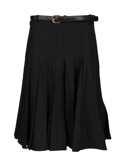 Self-portrait Black Pleated Twill Midi Skirt Skirts Black