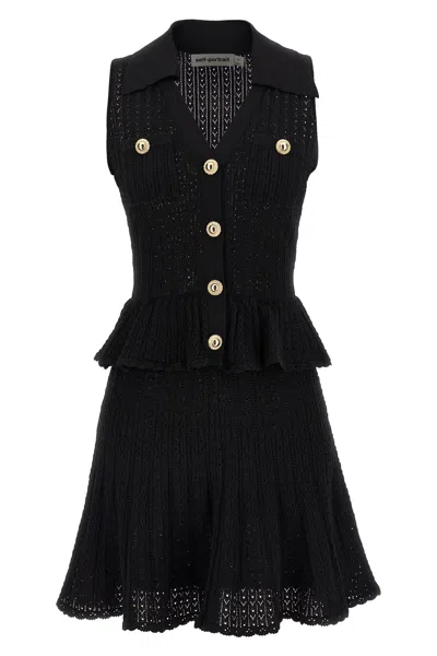 SELF-PORTRAIT SELF PORTRAIT 'BLACK POINTELLE KNIT MINI' DRESS