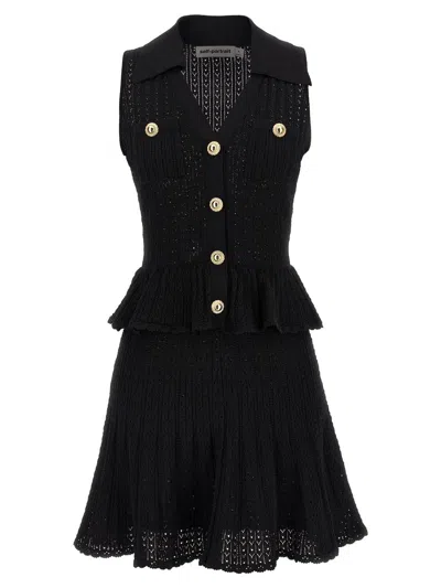 SELF-PORTRAIT SELF-PORTRAIT 'BLACK POINTELLE KNIT MINI' DRESS
