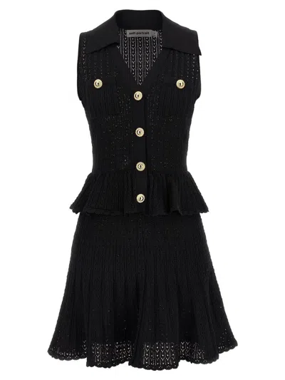 SELF-PORTRAIT SELF-PORTRAIT 'BLACK POINTELLE KNIT MINI' DRESS