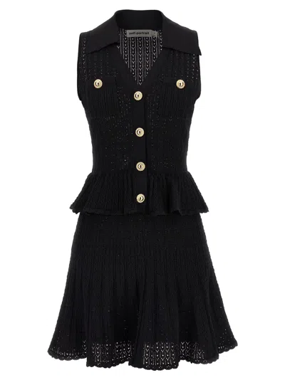 Self-portrait Black Pointelle Knit Mini Dress