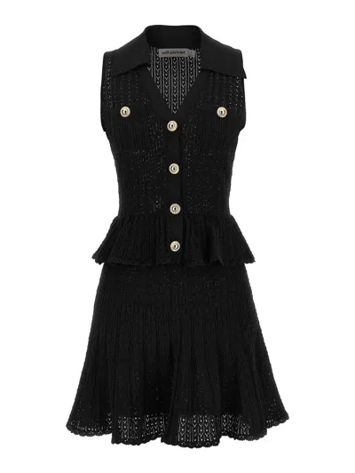 Self-portrait Black Pointelle Knit Mini Dress