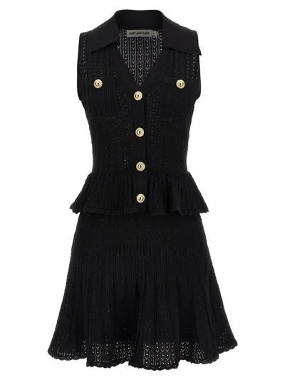 SELF-PORTRAIT SELF-PORTRAIT BLACK POINTELLE KNIT MINI' DRESS