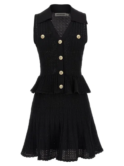 SELF-PORTRAIT BLACK POINTELLE KNIT MINI' DRESS