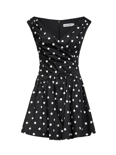 Self-portrait Womens Self Portrait Polka Dot V-neck Cotton-blend Mini Dress In Black