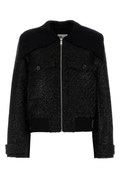 SELF-PORTRAIT SELF-PORTRAIT BLACK POLYESTER BLEND BOMBER JACKET