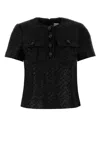 Self-portrait Glitter Buttoned Top With Front Pockets