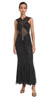 Self-portrait Rhinestone Fishing Net Crossed Mid-length Dress In Black