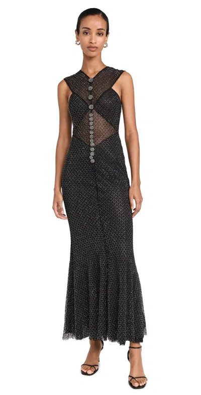 SELF-PORTRAIT BLACK RHINESTONE FISHNET CROSSOVER DRESS BLACK