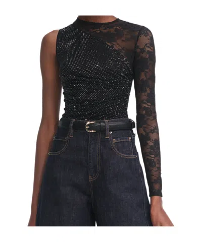 Self-portrait Floral Lace One-shoulder Top In Black