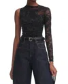 Self-portrait Black Rhinestone Lace Sleeve Top In Black