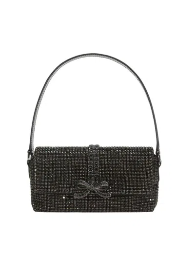 SELF-PORTRAIT SELF-PORTRAIT BLACK RHINESTONE MESH BAGUETTE BAG
