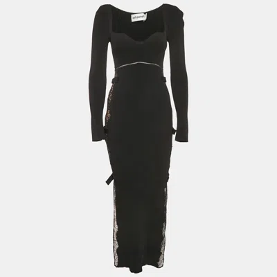 Pre-owned Self-portrait Black Rib Knit And Lace Midi Dress M