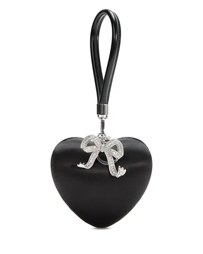 Self-portrait Black Satin Top Handle Heart Clutch