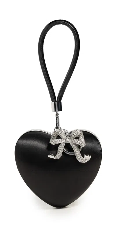 Self-portrait Black Satin Top Handle Heart Clutch Black