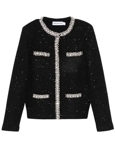 SELF-PORTRAIT BLACK SEQUIN-KNIT JACKET