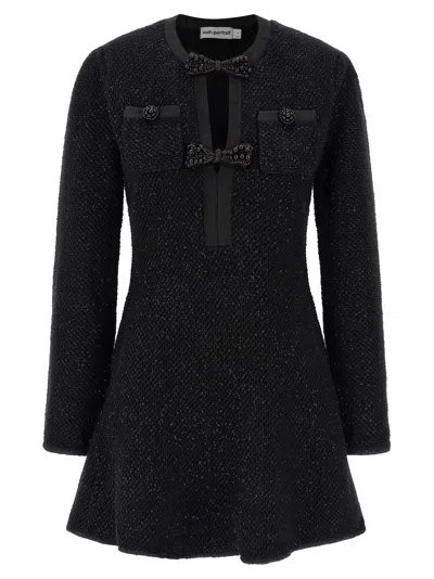 Self-portrait Black Sequin Knit Mini Dresses Black