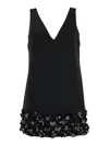 Self-portrait Black Sequin Mini Dress With V Neck In Tech Fabric Woman In Black