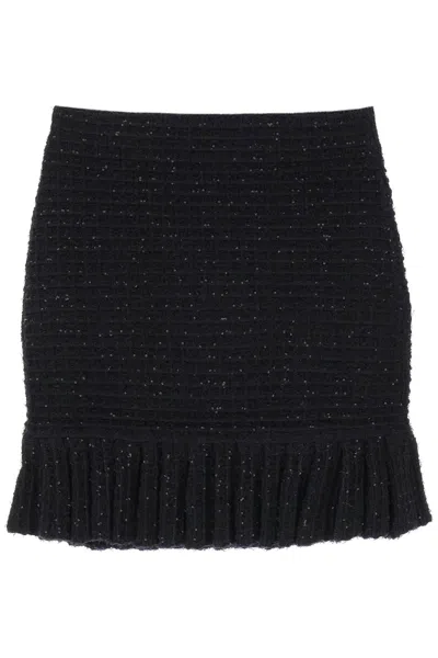 Self-portrait Black Sequin Ruffle Mini Skirt For Women