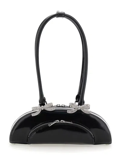 Self-portrait Black Shoulder Bag With Rounded Design And Bows On The Front In Leather  Woman