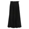 Self-portrait Belted Leather-trimmed Pleated Twill Maxi Skirt In Black