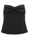 Self-portrait Black Sleeveless Top With Bandeau Neckline In Tech Fabric Woman In Black