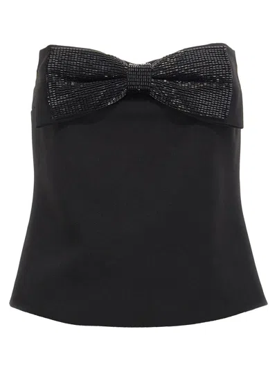SELF-PORTRAIT BLACK SLEEVELESS TOP WITH BANDEAU NECKLINE IN TECH FABRIC WOMAN
