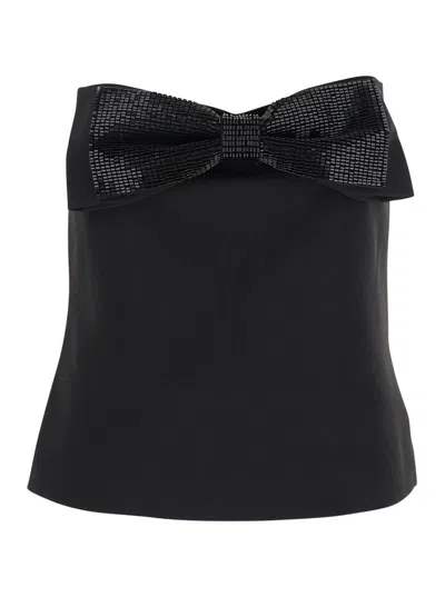 SELF-PORTRAIT BLACK SLEEVELESS TOP WITH BANDEAU NECKLINE IN TECH FABRIC WOMAN