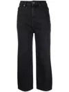 Self-portrait High Waist Cropped Straight-leg Jeans In Black