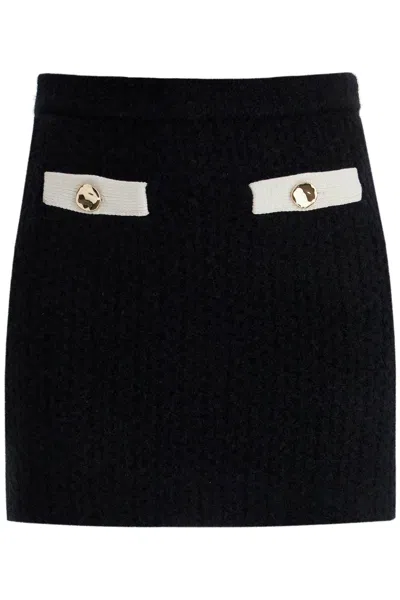 Self-portrait Black Stretch Alpaca Blend Mini Skirt