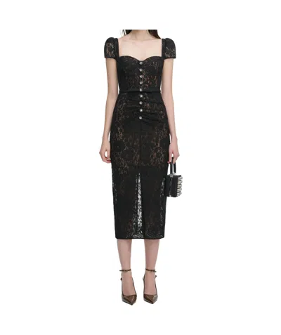 Self-portrait Belted Embellished Cotton-blend Lace Midi Dress In Black