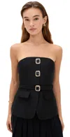 Self-portrait Strapless Belted Embellished Satin-twill Top In Black