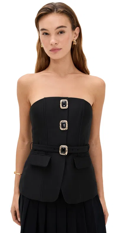 SELF-PORTRAIT BLACK TAFFETA BANDEAU TOP BLACK
