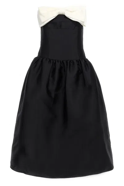 Self-portrait Self Portrait 'black Taffeta Contrast Bow Midi' Dress