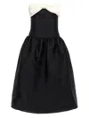 Self-portrait Self Portrait Taffeta Contrast Bow Midi Dress Black In White/black