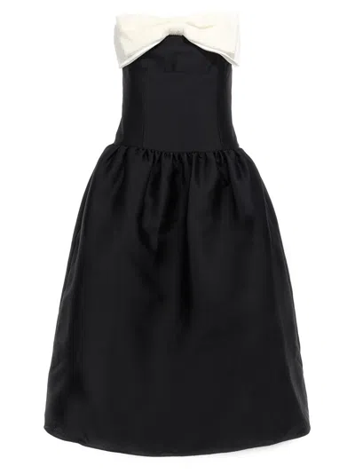 Self-portrait Self Portrait Taffeta Contrast Bow Midi Dress Black