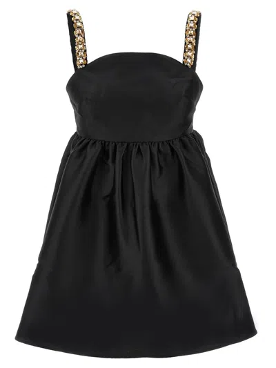 Self-portrait Crystal-embellished Taffeta Mini Dress In Black