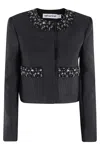 Self-portrait Black Taffeta Embellished Trim Jacket In Blue