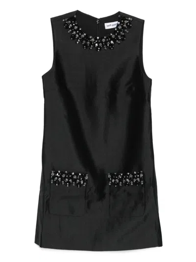Self-portrait Self Portrait Black Taffeta Embellished Trim Mini Dress