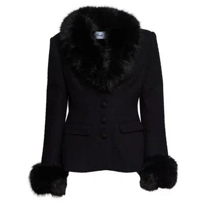 Self-portrait Black Tailored Boucle Fur Jacket In Multi