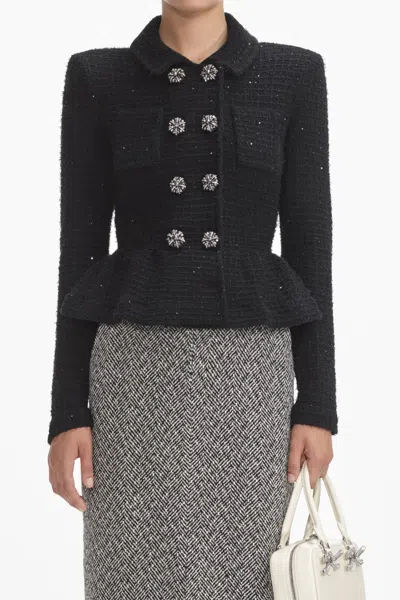 Self-portrait Black Textured Knit Jacket