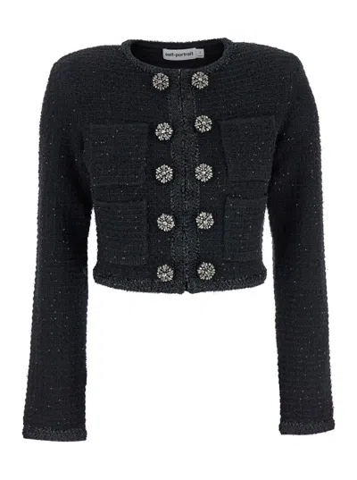 Self-portrait Black Textured Knit Jacket