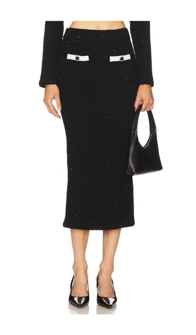 Self-portrait Black Textured Knit Midi Skirt