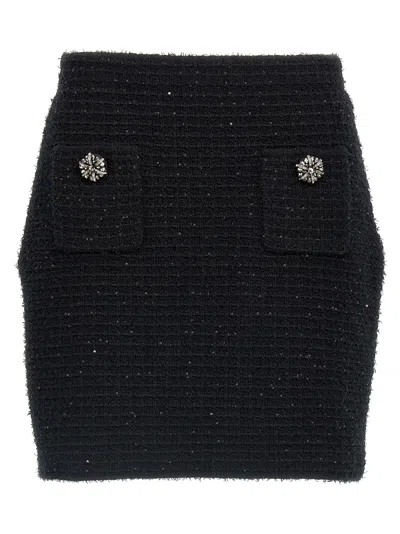 Self-portrait Knitted Miniskirt With Jewels Buttons In Black