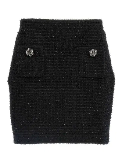 Self-portrait Knitted Miniskirt With Jewels Buttons In Black