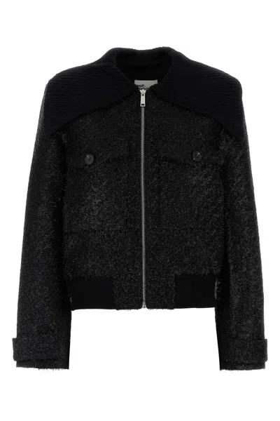 SELF-PORTRAIT SELF PORTRAIT BLACK POLYESTER BLEND BOMBER JACKET