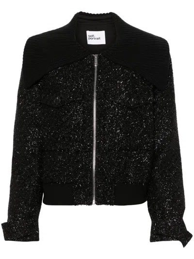 SELF-PORTRAIT SELF-PORTRAIT BLACK TINSEL BOUCLE BOMBER JACKET CLOTHING